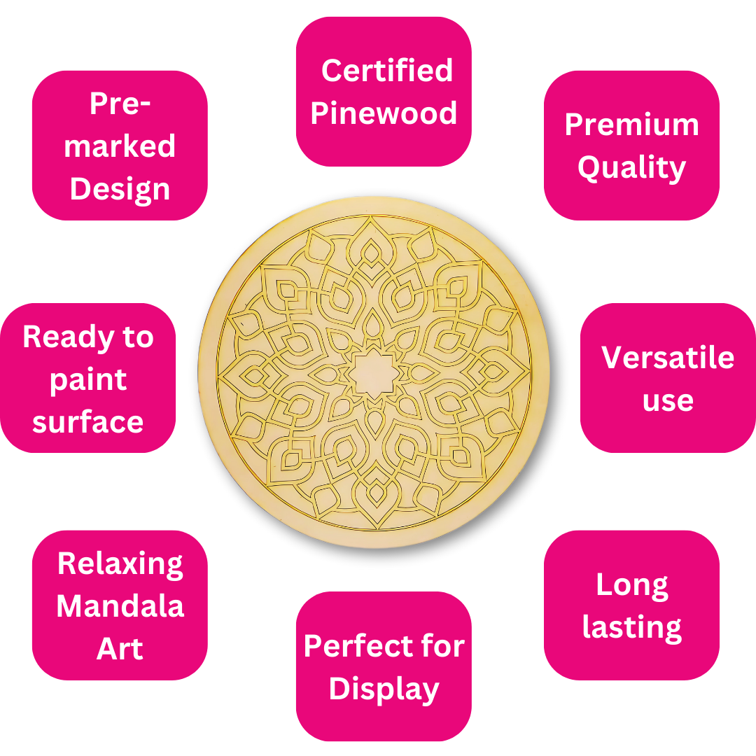 Funtaala Pre-Marked Mandala Pinewood Board for DIY Painting | Ready-to-Color Mandala Design for Adults & Kids | Ideal for Art Therapy, Home Decor & Gifting