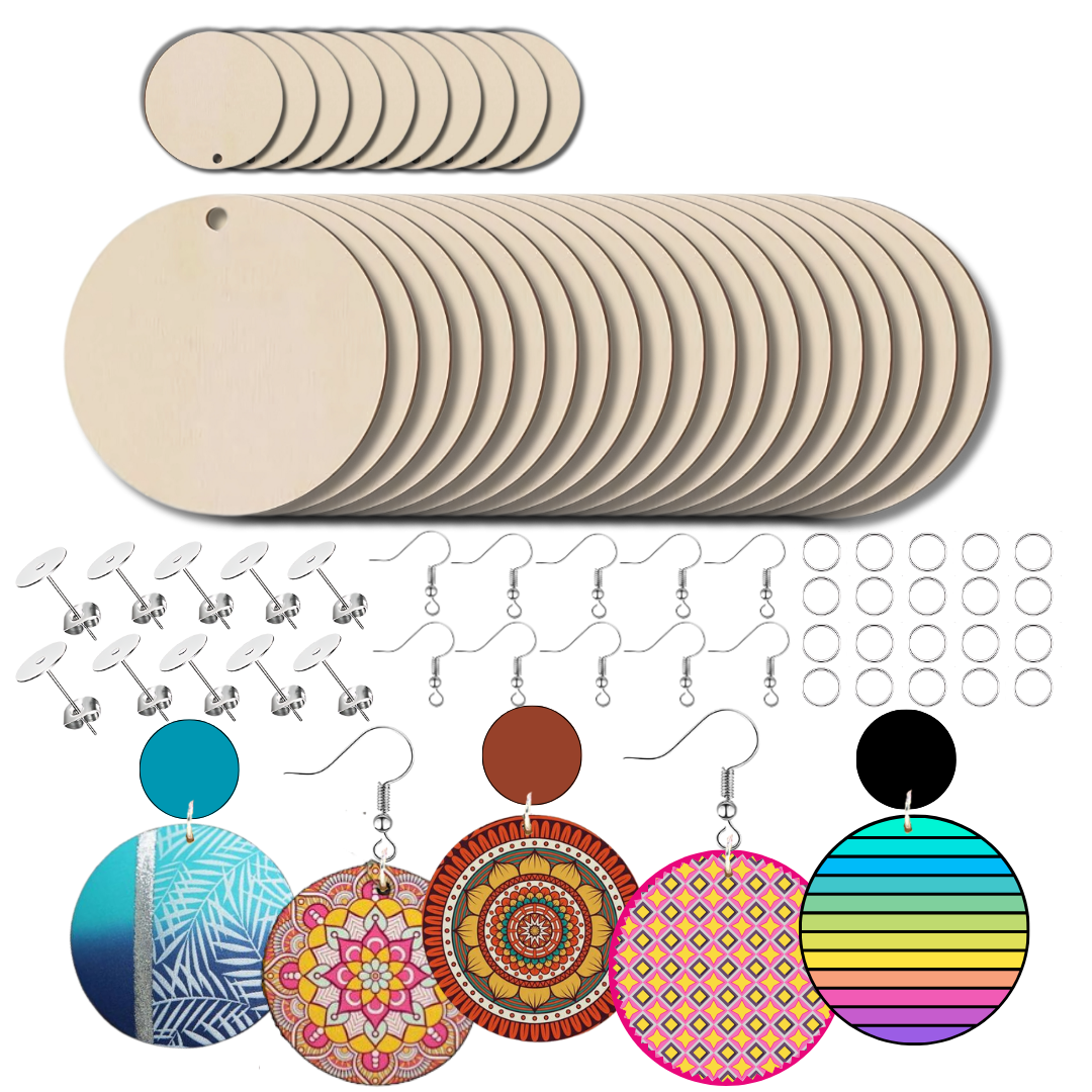 Round Wooden Earring Blanks – DIY Jewelry & Craft Making Kit- From the House of SajWorld
