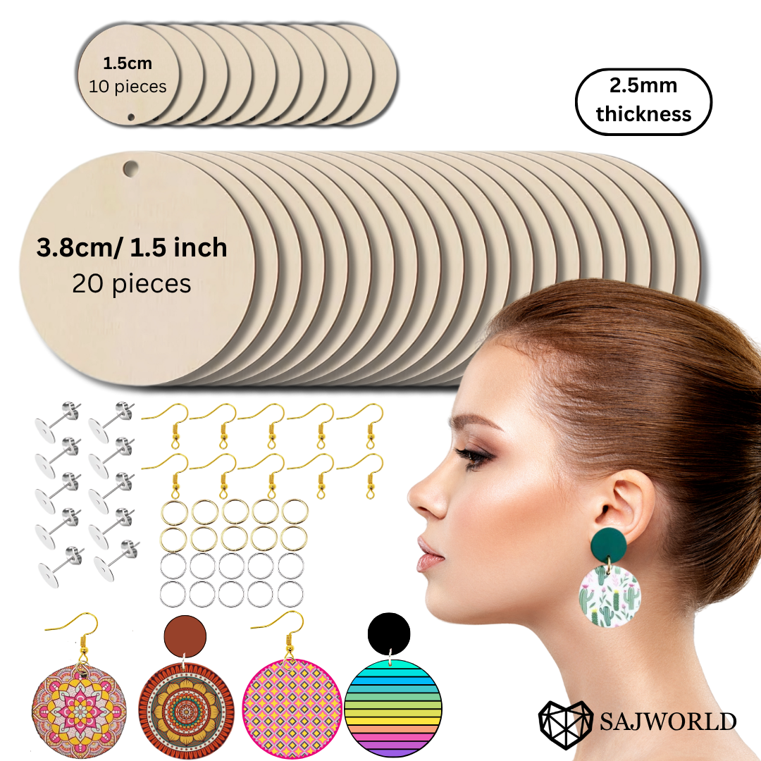 Round Wooden Earring Blanks – DIY Jewelry & Craft Making Kit- From the House of SajWorld