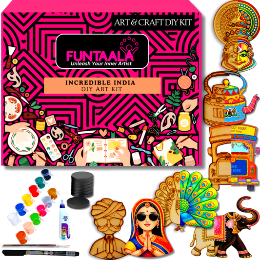 Funtaala Incredible India DIY Fridge Magnet Painting Kit for Kids & Adults | 6 MDF Pre-Engraved Indian Icons | Creative Craft Activity | Return Gift & Home Decor